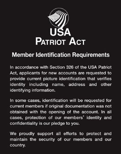 Patriot Act Sign w/ Flag (Member Identification)