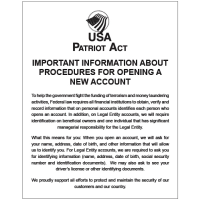 Patriot Act Personal Business Account Sign