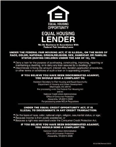 Equal Housing Lender, Credit Unions